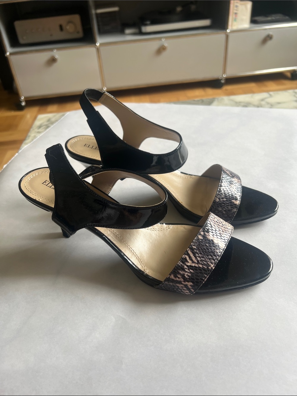 Ellen Tracy Black and Sand Vinnie High Heel Sandal